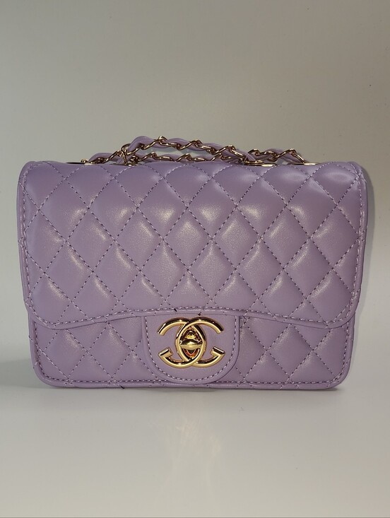 Handbags - Flap Bag Lavender Quilted Mini with Gold Chain